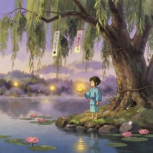 Whimsical Scene at Ancient Willow Tree