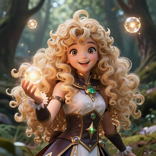 Fluffy Curly-Haired Fantasy Mage Girl