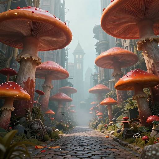 Dreamlike 3D Sentient Fungi Cityscape