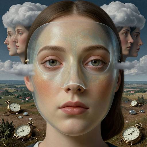 Surreal Masked Woman and Dreamscape