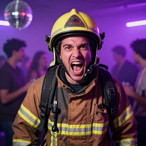 Firefighter Yelling at Disco Party