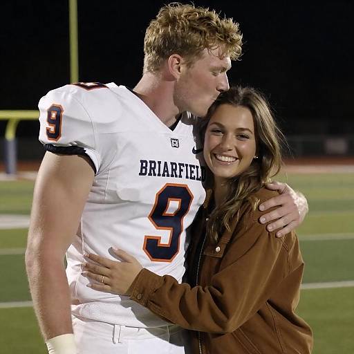 Romantic Football Field Embrace at Night