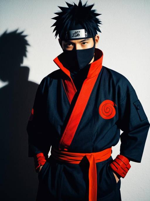 Man in Naruto Akatsuki Costume with Dramatic Shadows