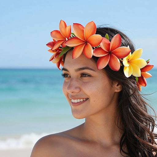 Smiling Woman with Tropical Floral Crown