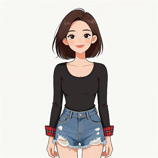 Smiling Woman in Casual Denim Outfit