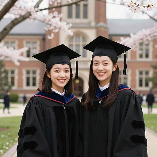 Two Graduates Under Cherry Blossoms
