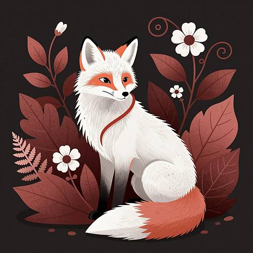 Elegant White Fox Among Red-Brown Foliage
