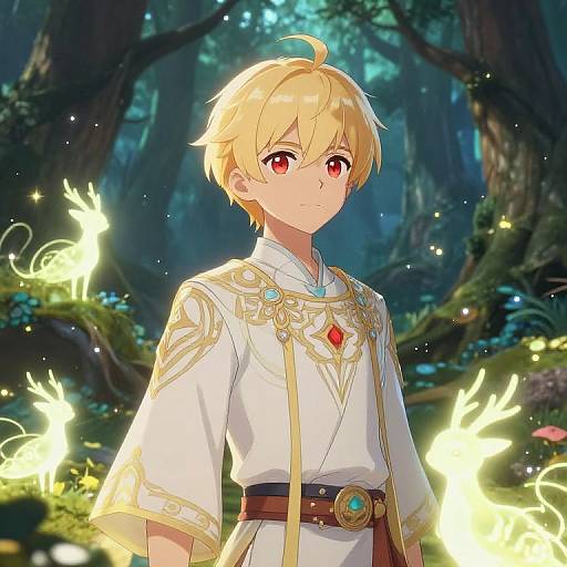Anime Boy in Mystical Fantasy Forest
