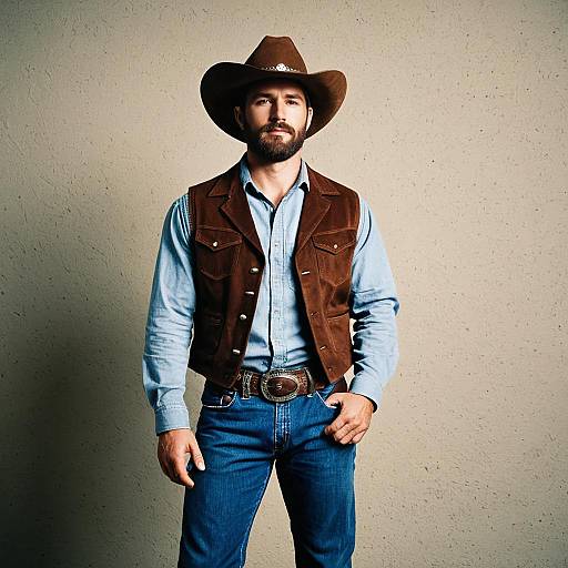 Man in Cowboy Outfit with Brown Vest