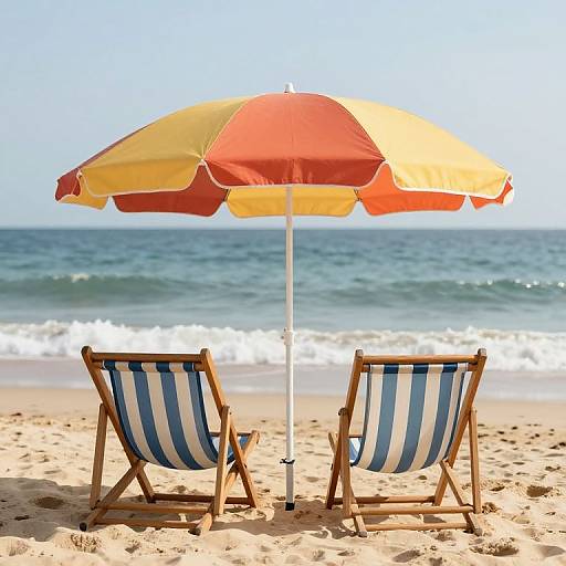 Serene Beach Chairs Under Vibrant Umbrella