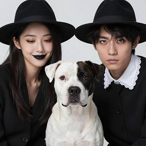 Stylish Couple with Patchy Dog Portrait