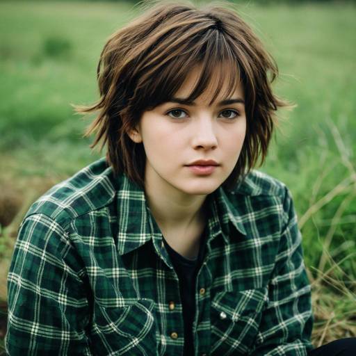 Young Woman in Green Plaid Shirt