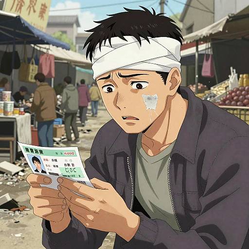 Fearful Injured Civilian in Wrecked Marketplace