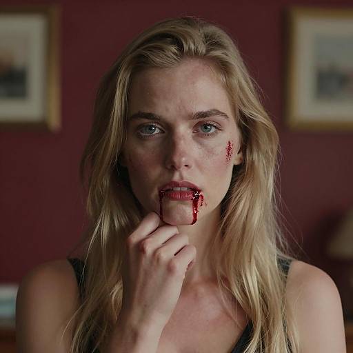 Intense Blonde Woman with Bloodied Face