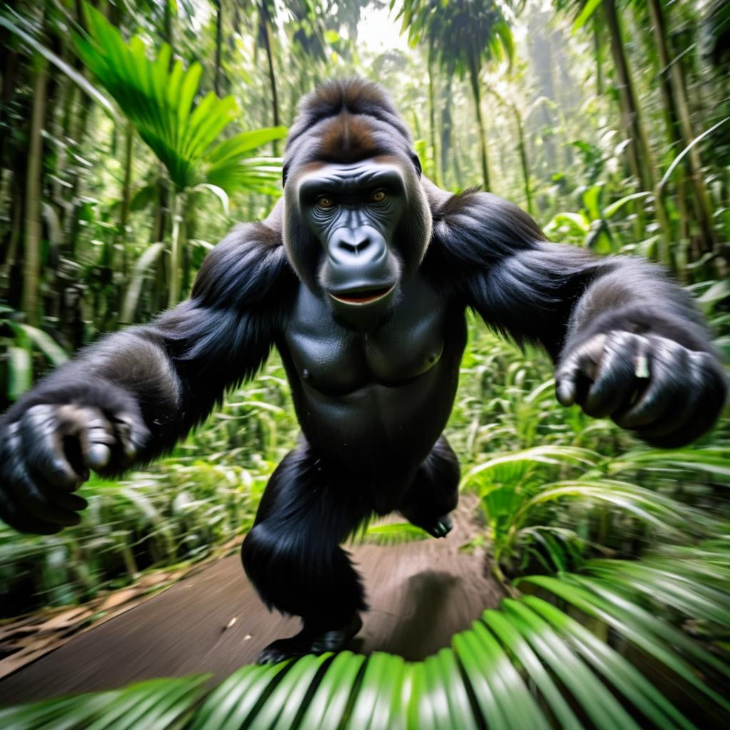 Dynamic GoPro Shot of Running Gorilla