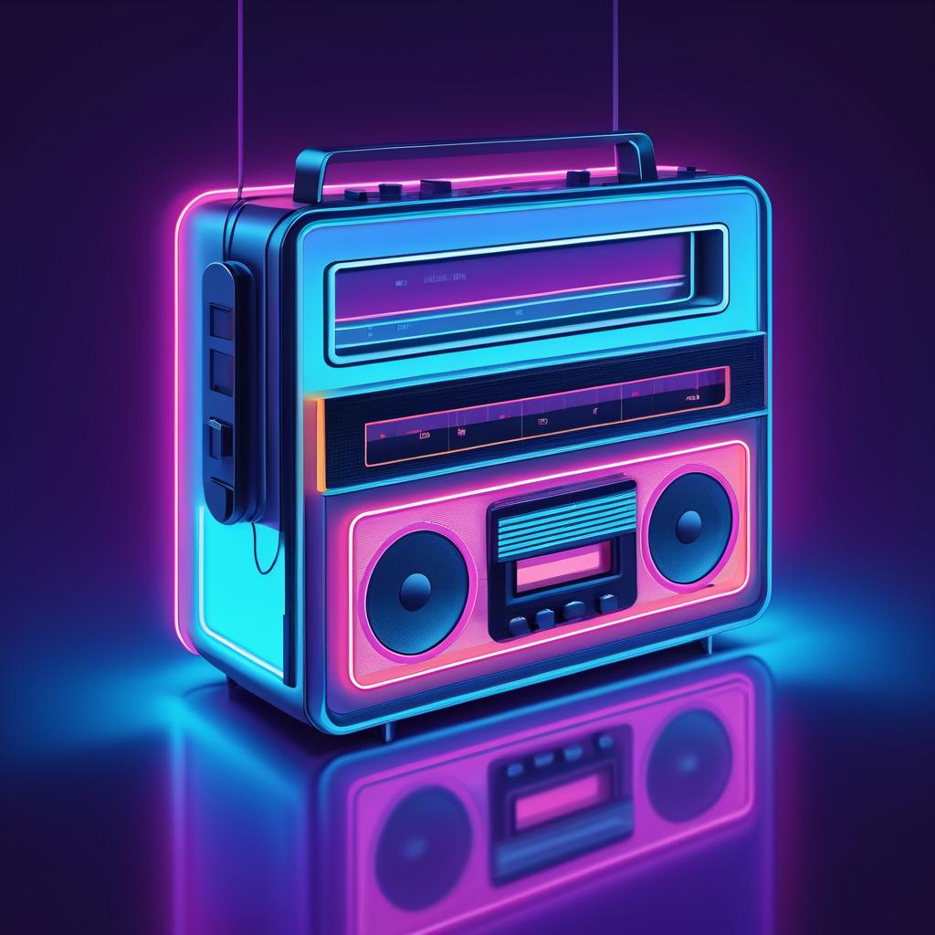 Retro Futuristic Neon Cassette Player