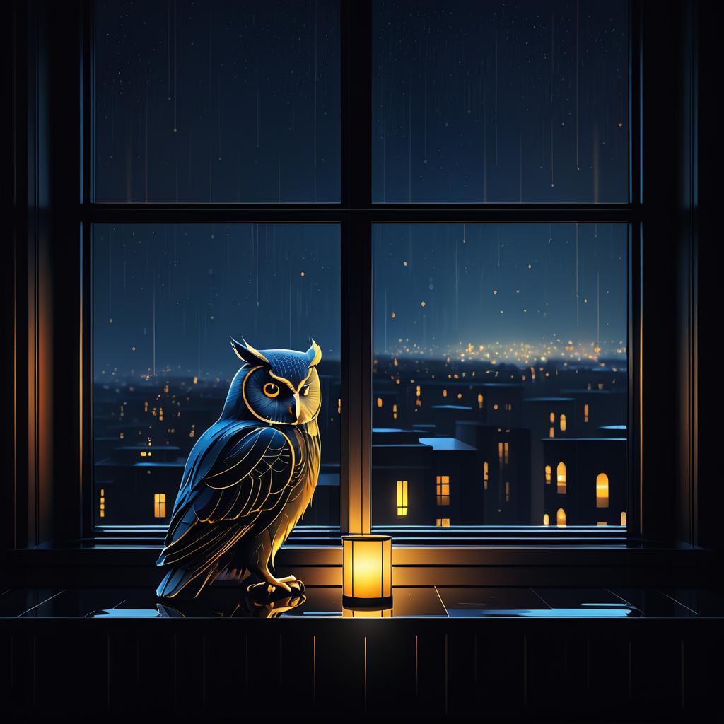 Melancholic Owl on Rainy Windowsill