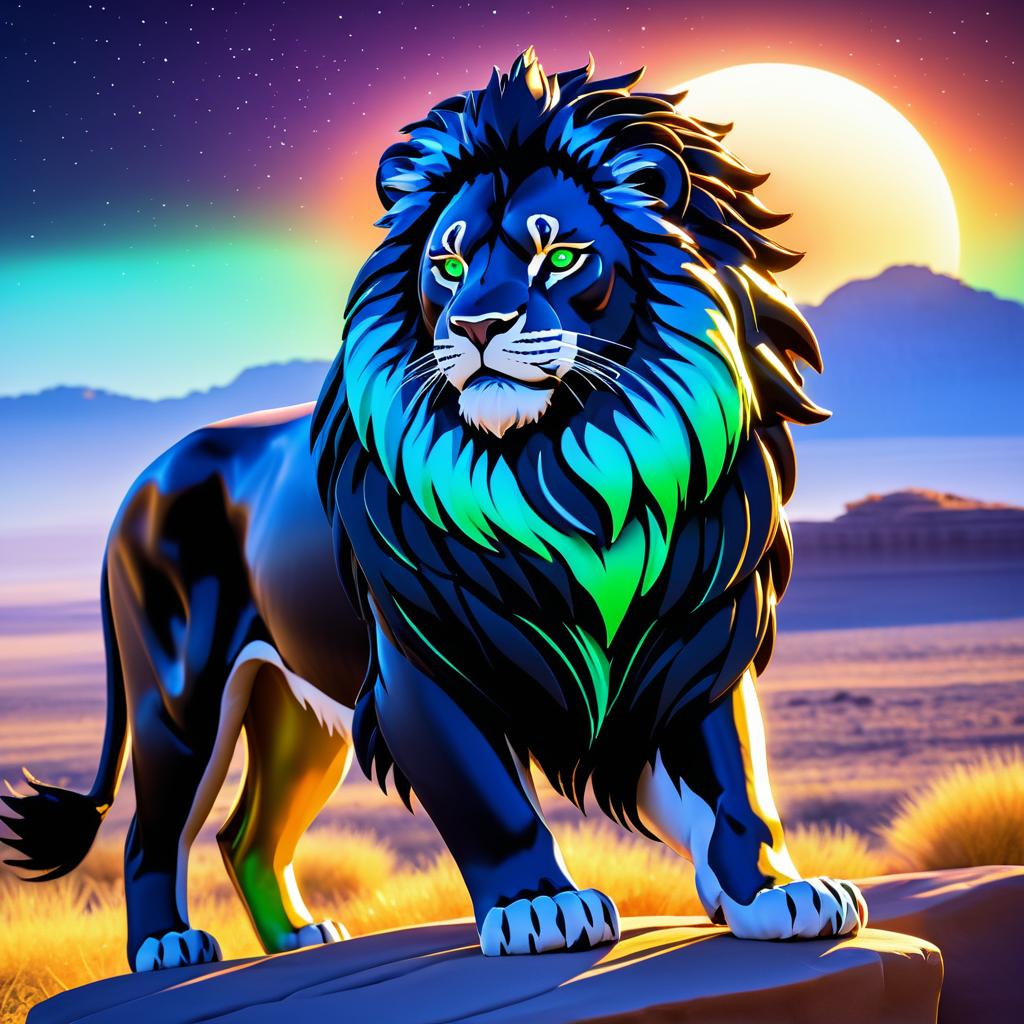 Epic Obsidian Lion Portrait in Dusk