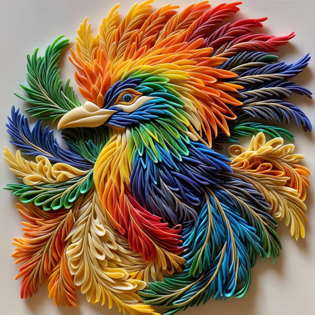 Majestic Bird Crafted from Colorful Pasta