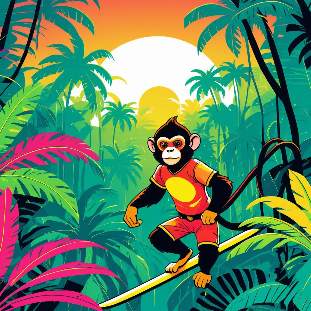 Vibrant Jungle Adventure with a Monkey