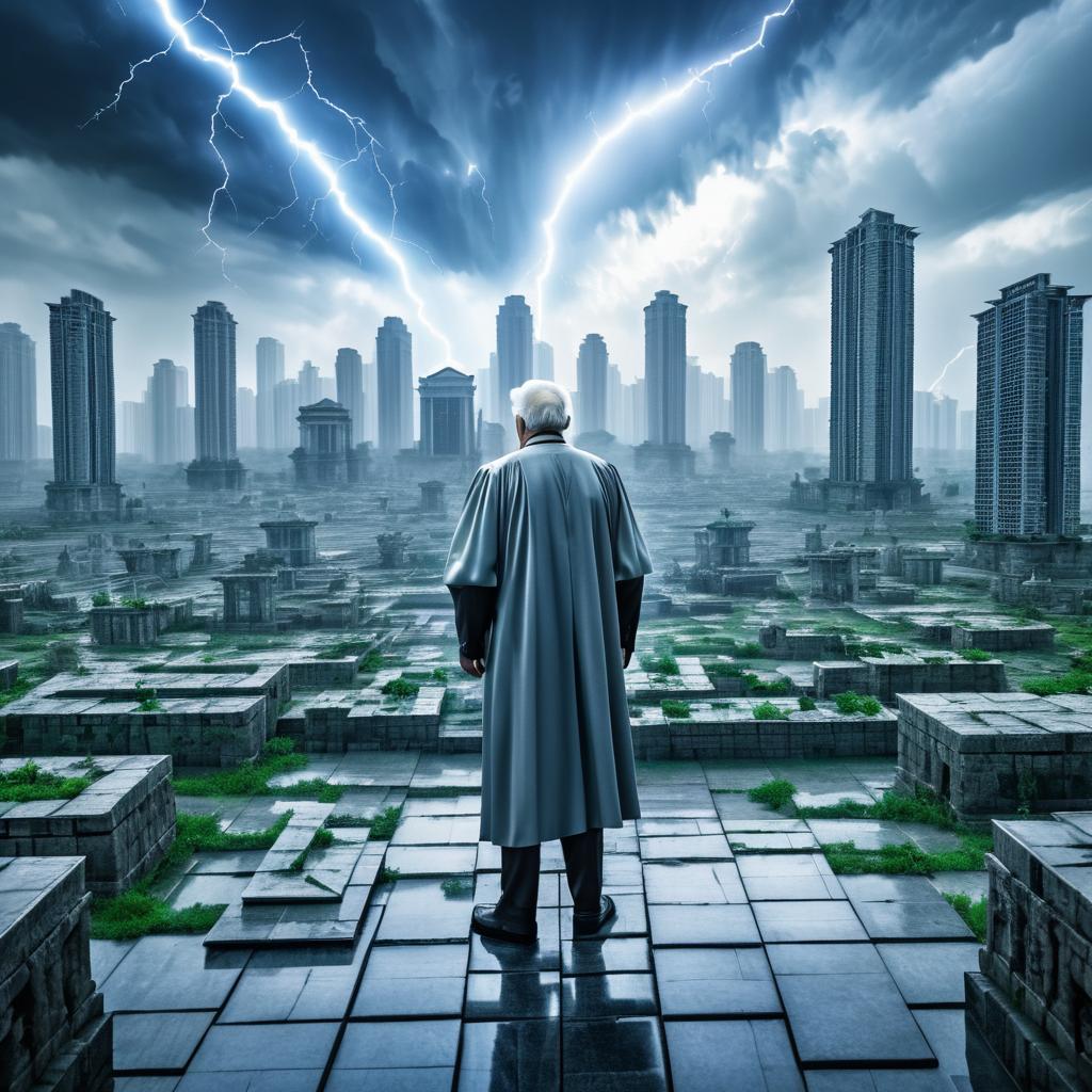 Elderly Man in Future Megalopolis