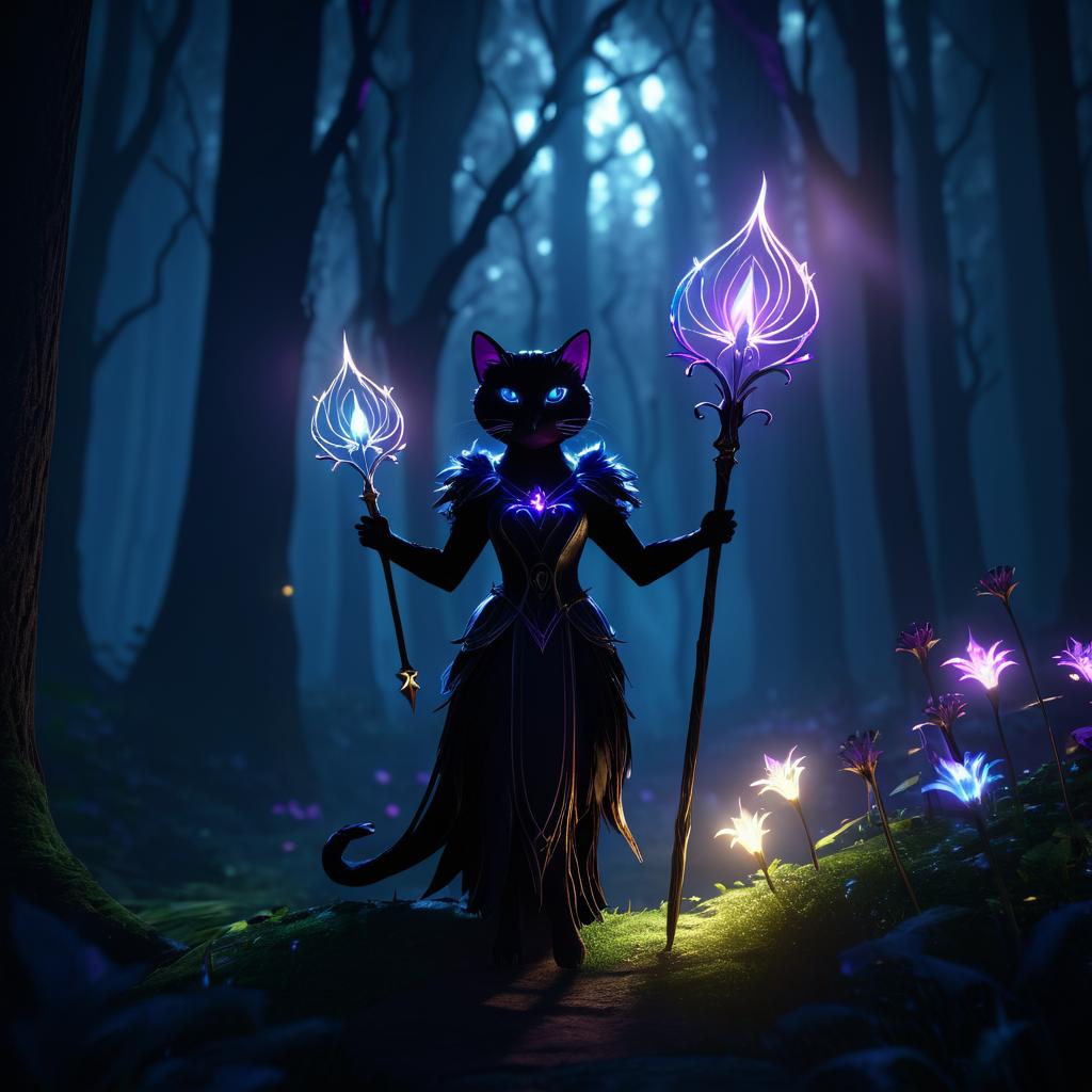 Feline Guardian vs Dark Entity in Forest