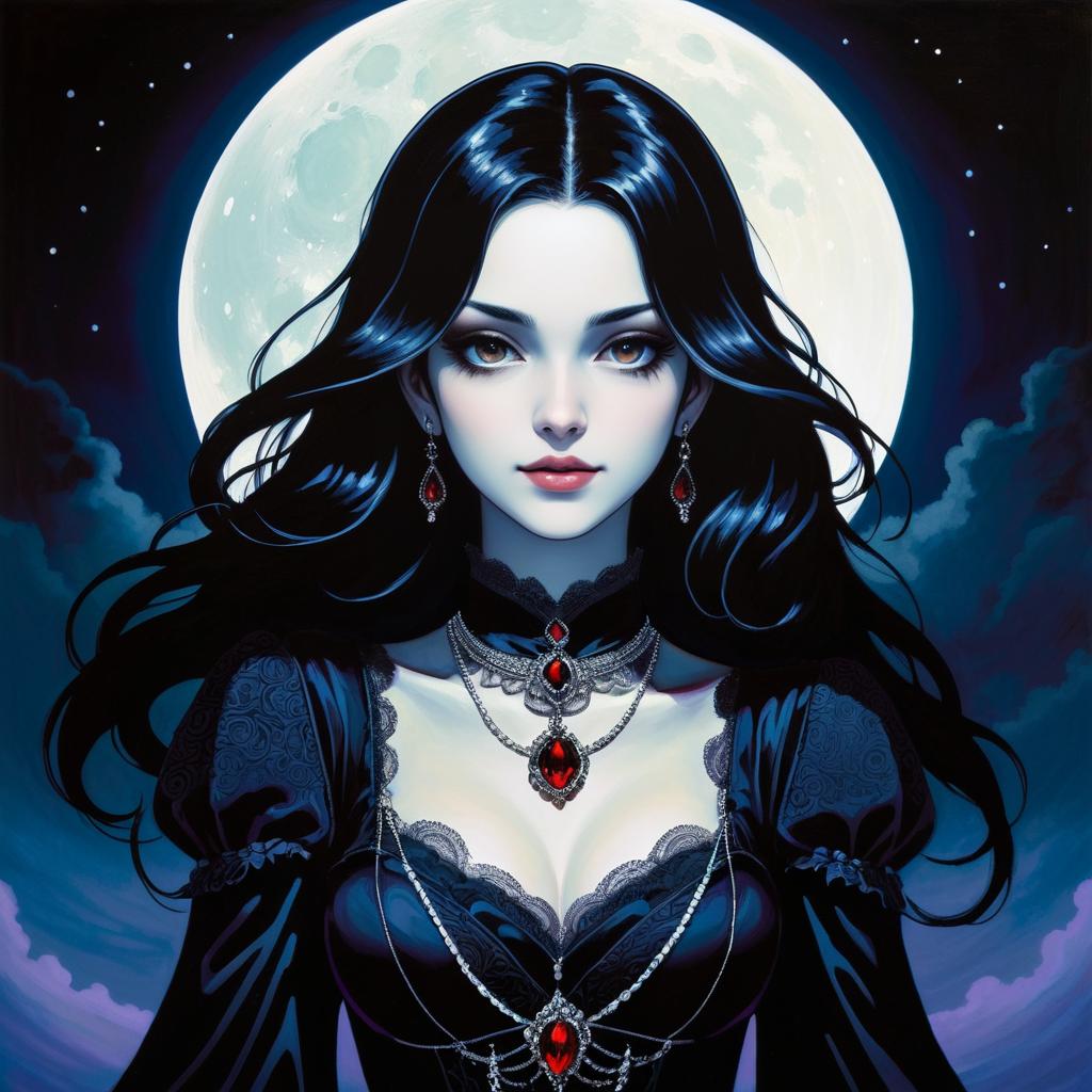 Dark Moonlit Vampire Girl Portrait