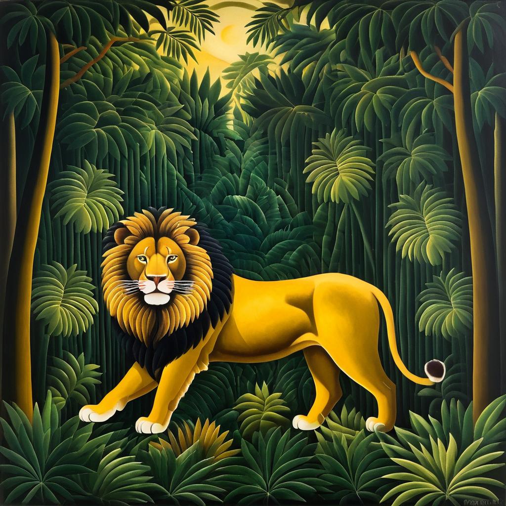 Fierce Lion Portrait in Jungle Landscape