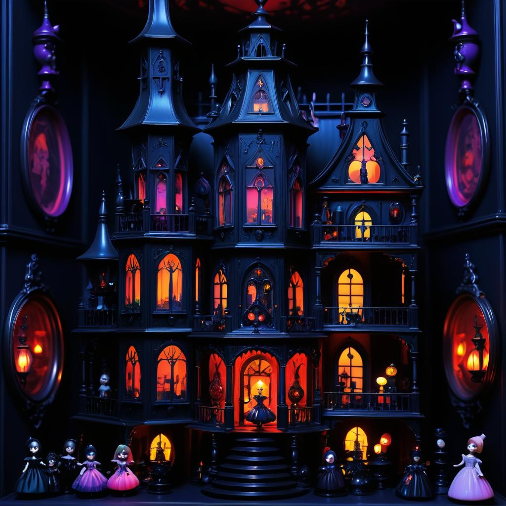 Eerie Gothic Dollhouse in Dark Horror