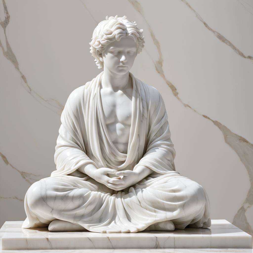 Meditative Young Boy Marble Statue