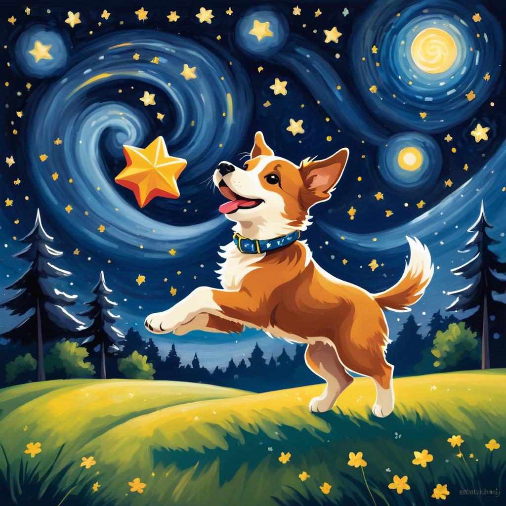 Playful Puppy Under Starry Night Sky