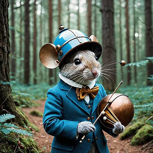 Mouse Musician in Blue Suit Forest