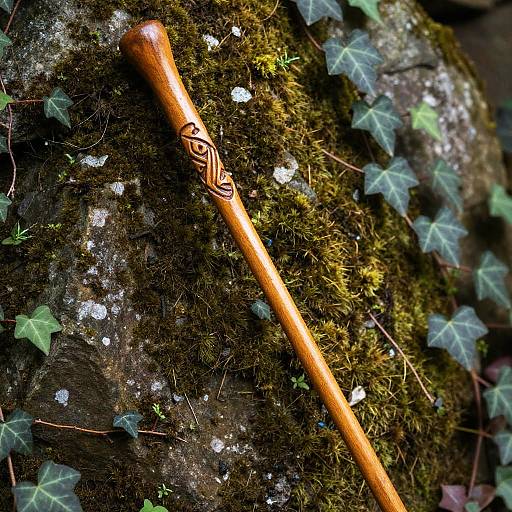 Handcrafted Wooden Walking Stick with Ivy