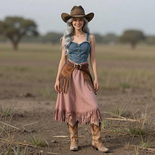 Smoky Silver-Haired Prairie Cowgirl Portrait