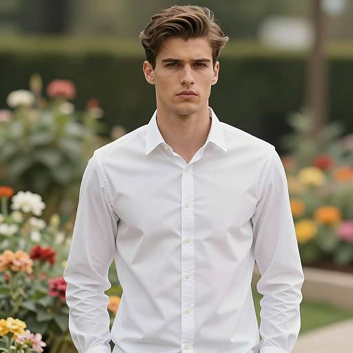 Stylish Young Man in Colorful Garden