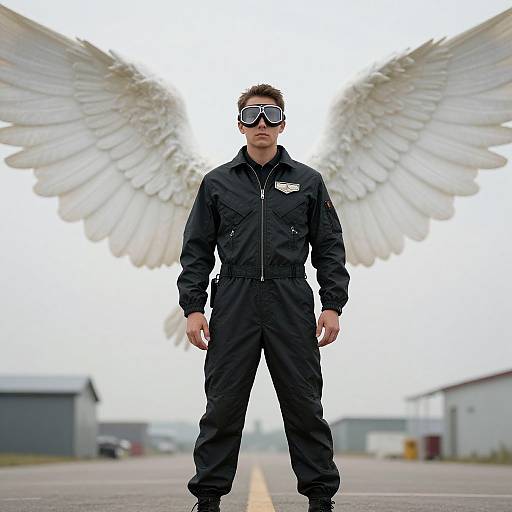 Winged Pilot with Angelic Background