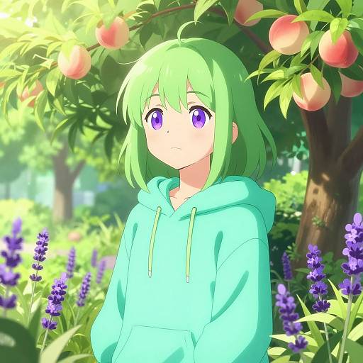 Cheerful Anime Girl in Summer Garden