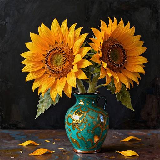 Golden Sunflowers in Turquoise Vases