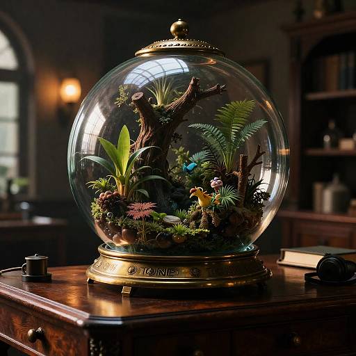 Intricate Glass Spherical Biosphere with Ecosystem