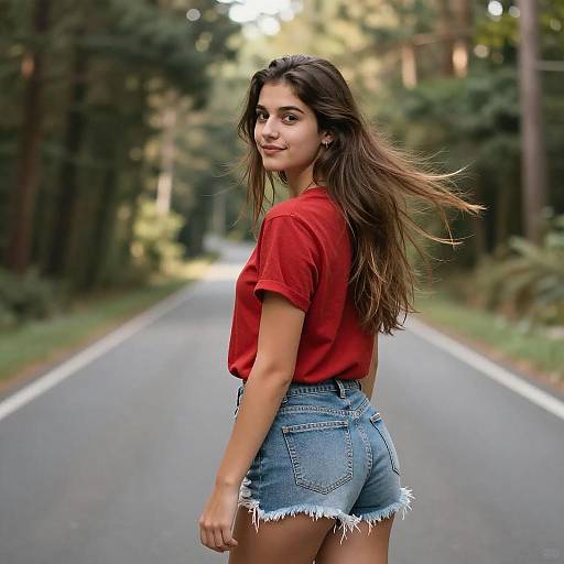 Young Woman on Forest Road