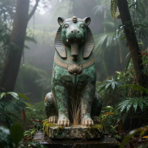 Ancient Taweret Statue in Misty Jungle