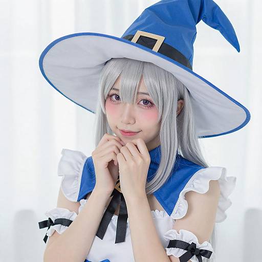 Shy Young Witch in Blue and White