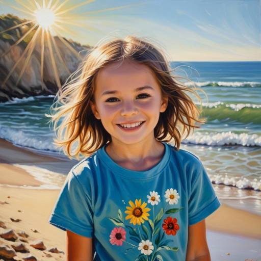 Joyful Child Portrait at Sunlit Beach