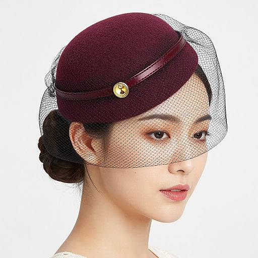 Elegant Woman in Burgundy Bridal Hat
