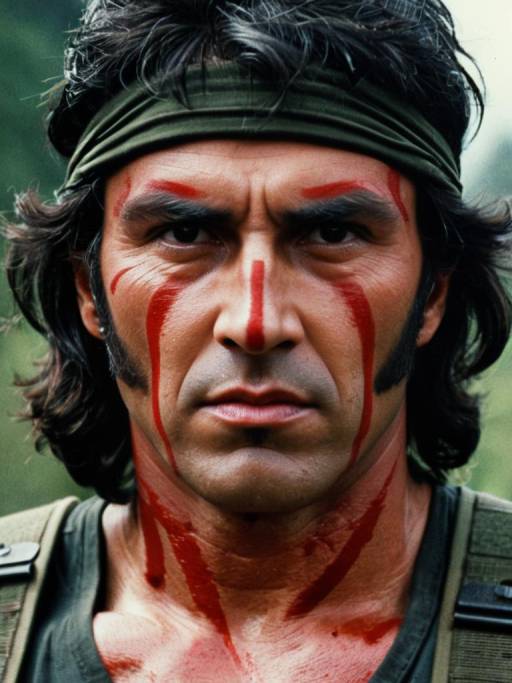 Man in Rambo Costume with War Paint Close-Up