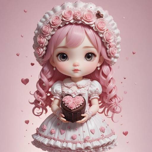 Adorable Chibi Character with Chocolate Hearts