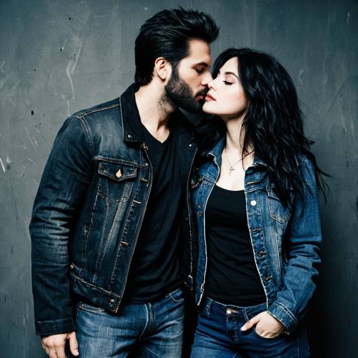 Couple in Denim Jackets Sharing Intimate Moment