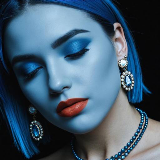 Portrait of Woman with Blue Skin and Jewelry