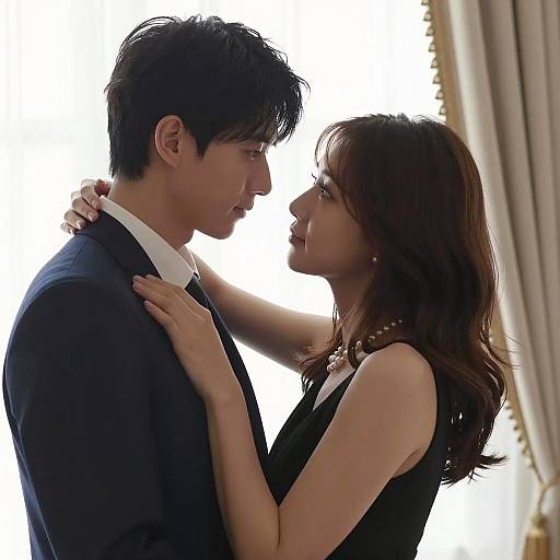 Intimate embrace of young couple indoors