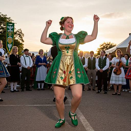 Joyful Woman Dancing in Irish Festival